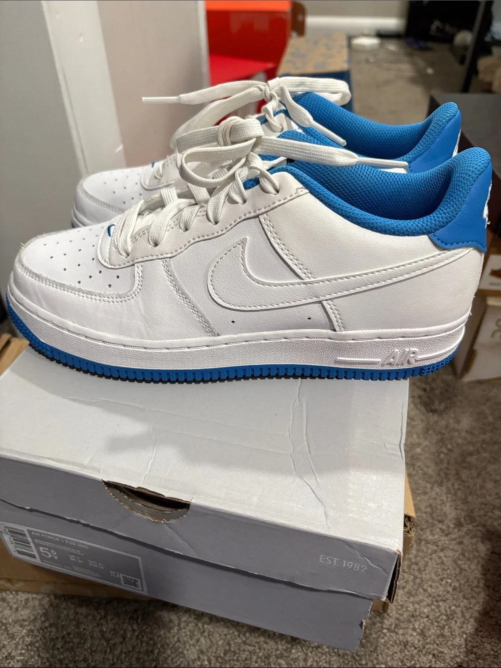 Nike Kids White Sneakers with Bright Blue Accents